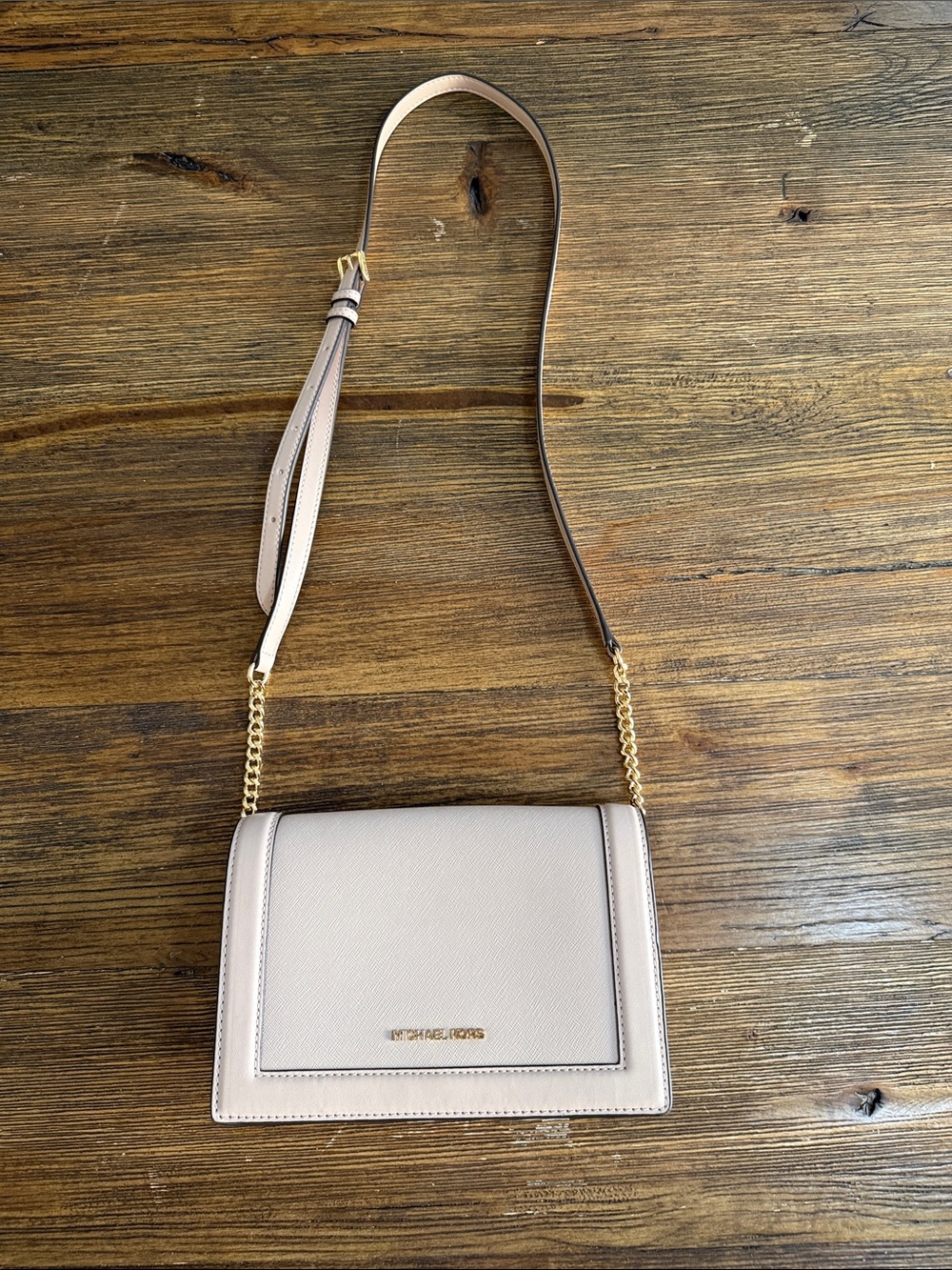 Michael Kors Blush Saffiano Leather Crossbody with Gold Chain